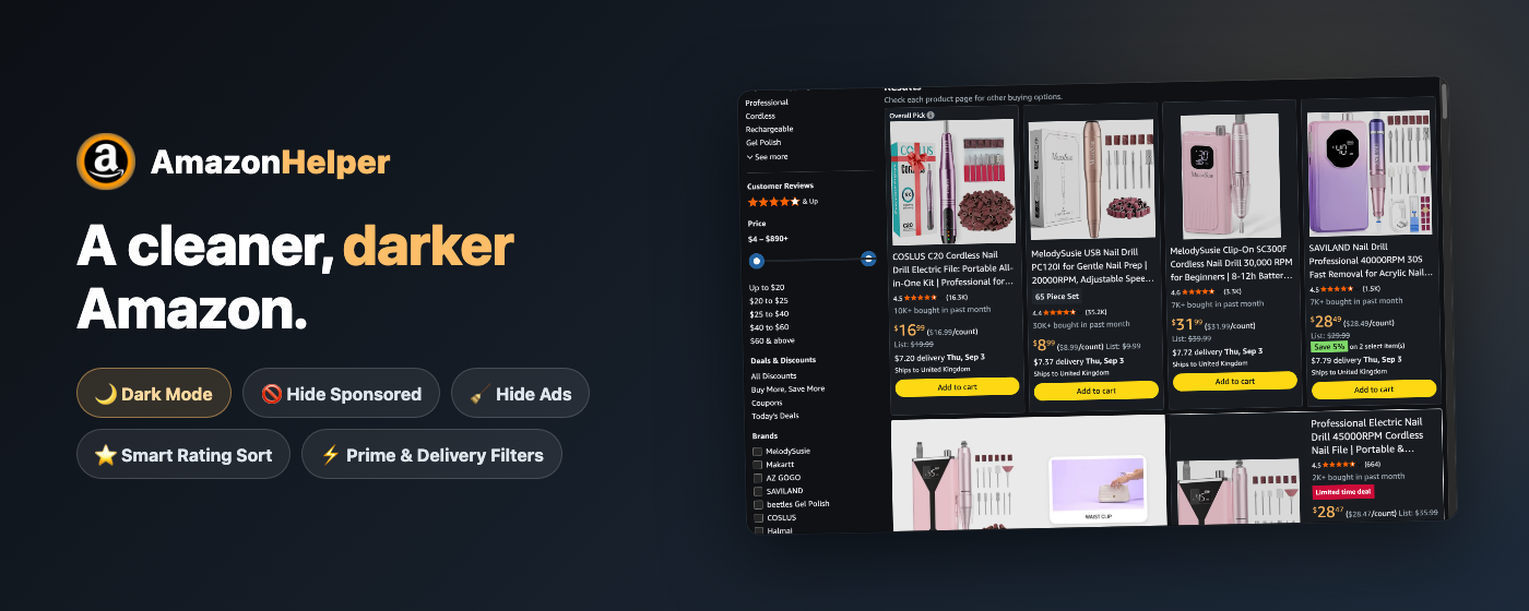 AmazonHelper dark mode on Amazon search results
